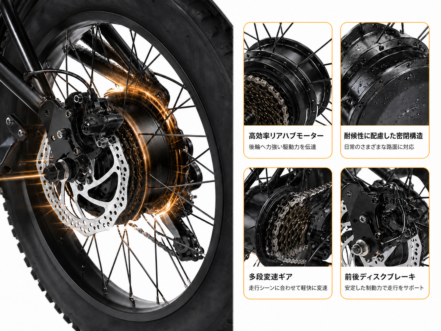 高性能500Wリアハブモーターは